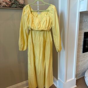 Sunshine Yellow Long Puff-Sleeve 2 piece skirt and crop top